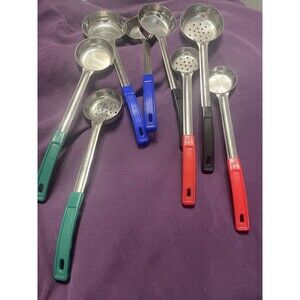 8 Spoons Plastic Colors  Handles Stainless Set Serving & Slotted 4 Sizes